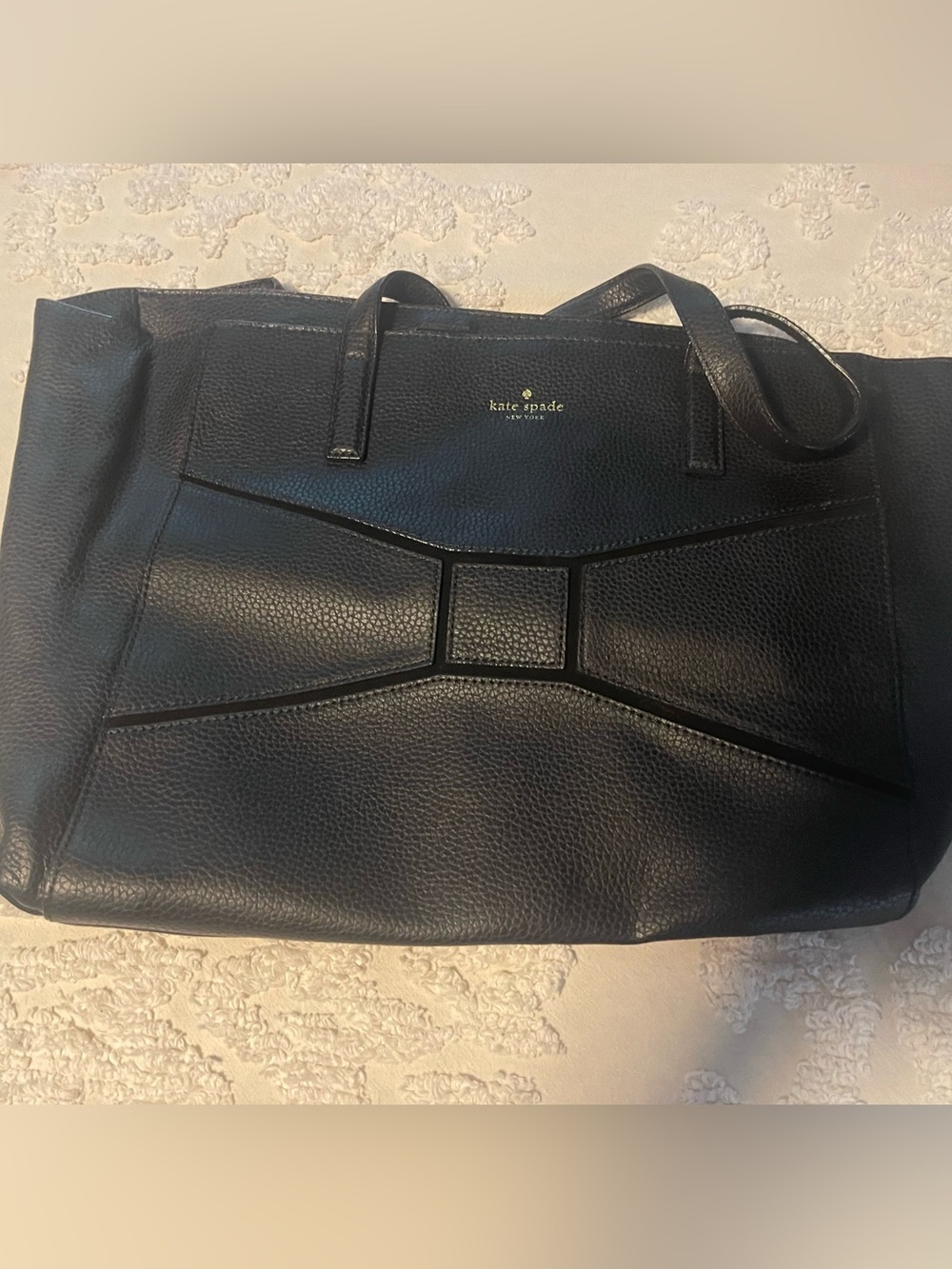kate spade black pebbled leather tote with bow panel